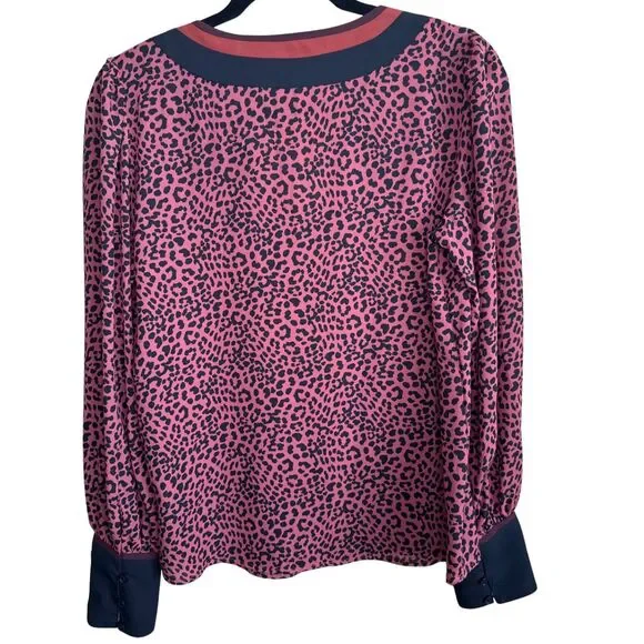 Express Women’s Animal Print Blouse Size SP Maroon Black Long Sleeve Petite - Picture 2 of 8